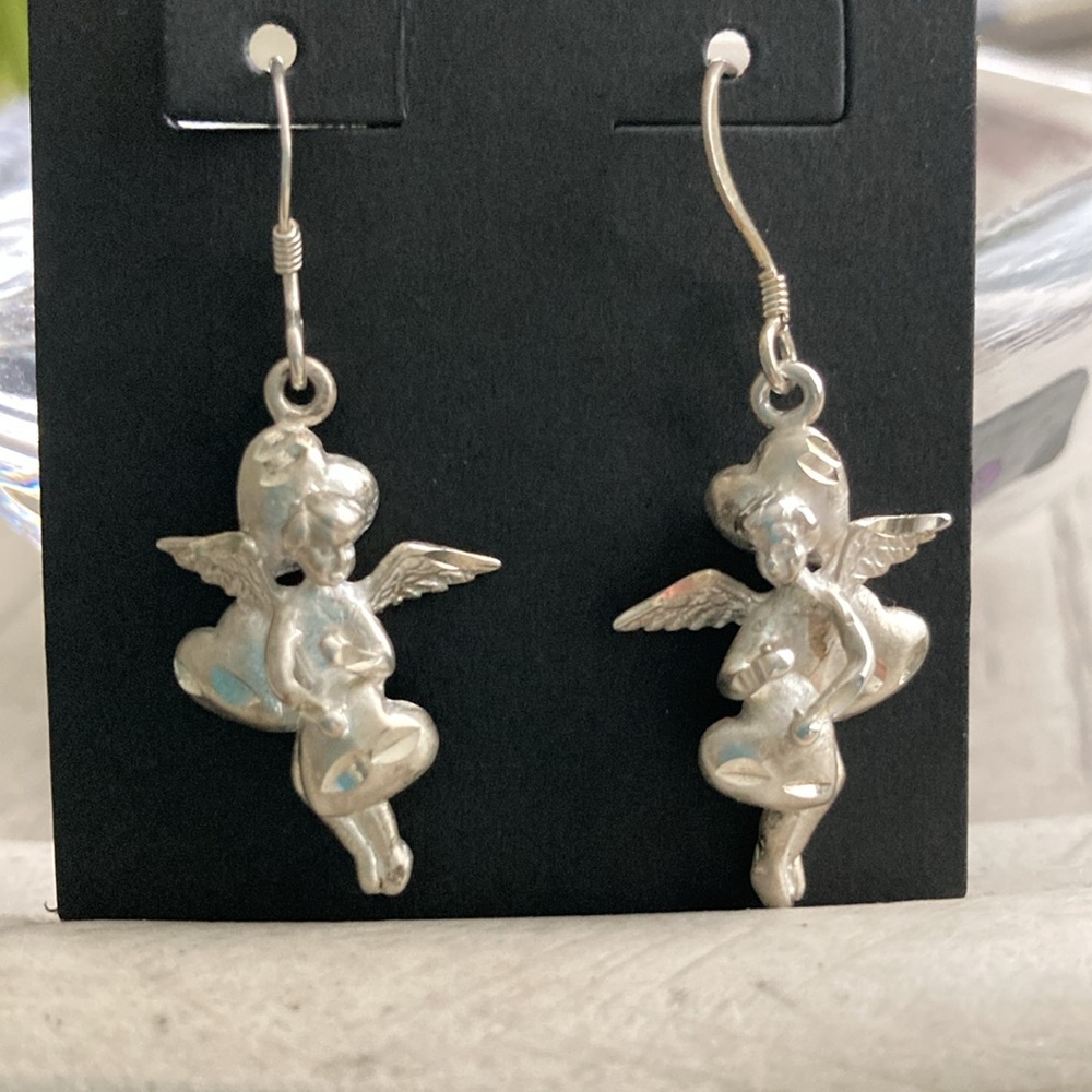 Sterling angel with hearts earrings